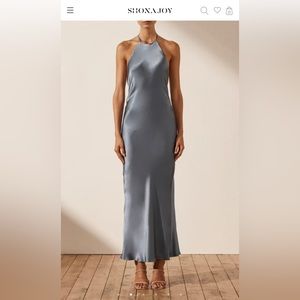 Shona Joy La Lune Low Back Halter Neck MIDI Dress- Blue Smoke Size 2 Brand New